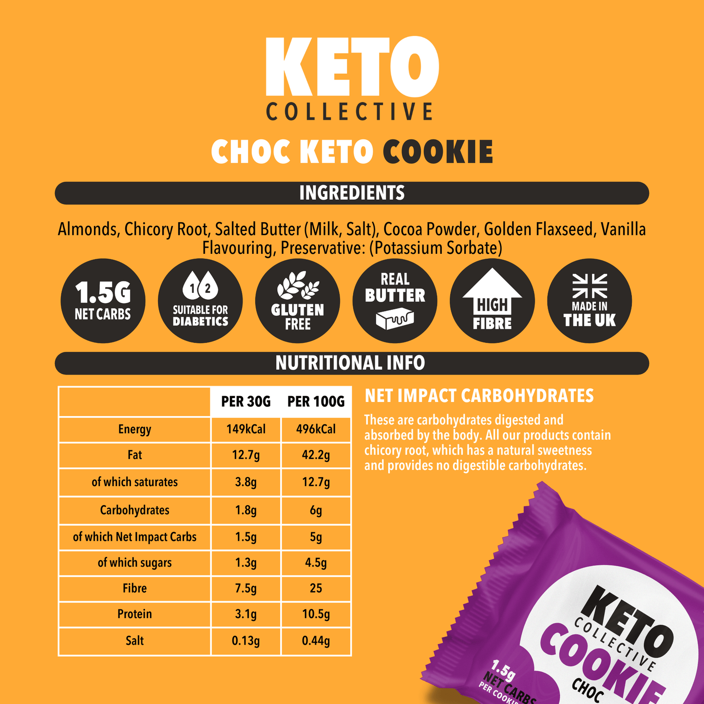 keto collective choc keto cookie nutritional panel