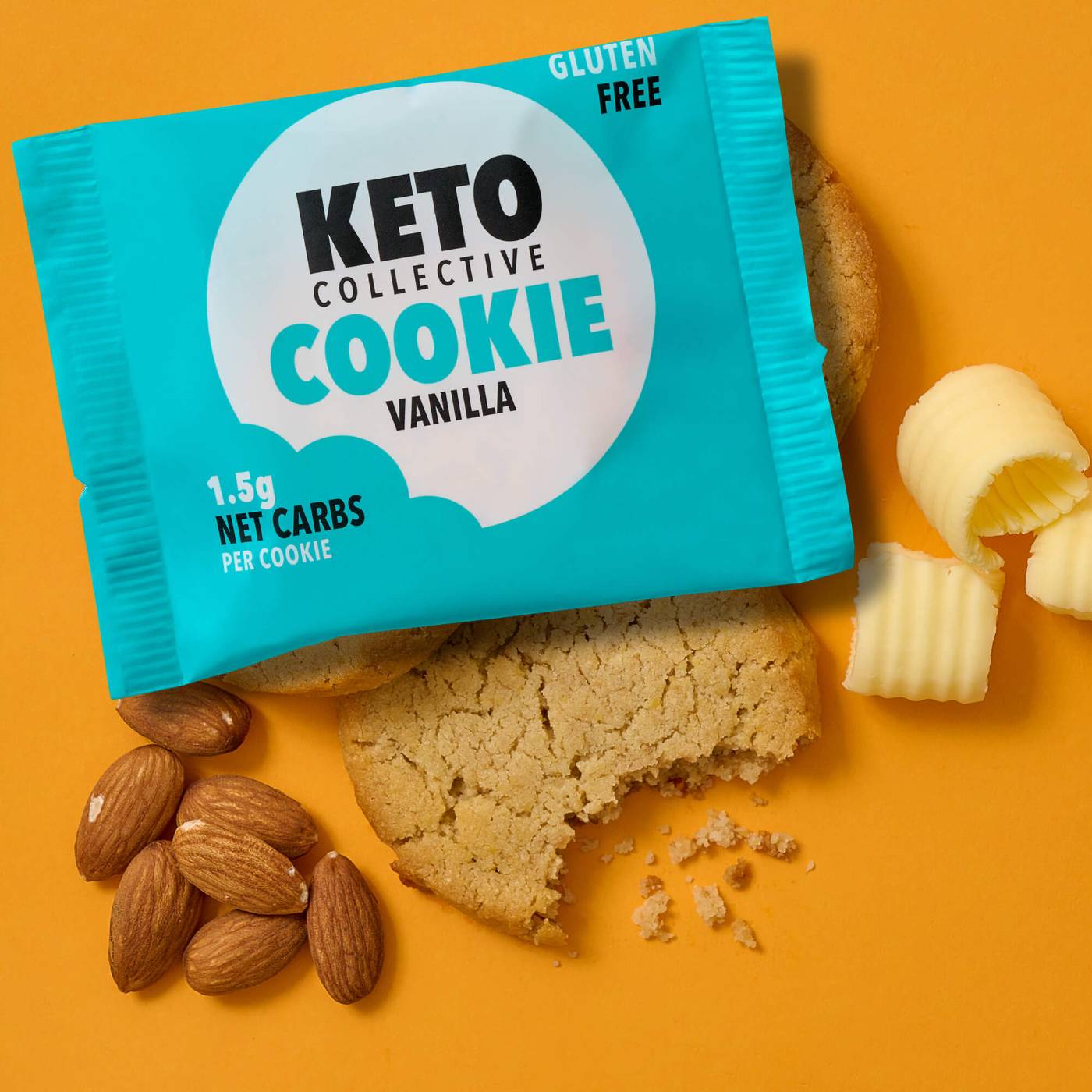 keto collective vanilla keto cookies orange background