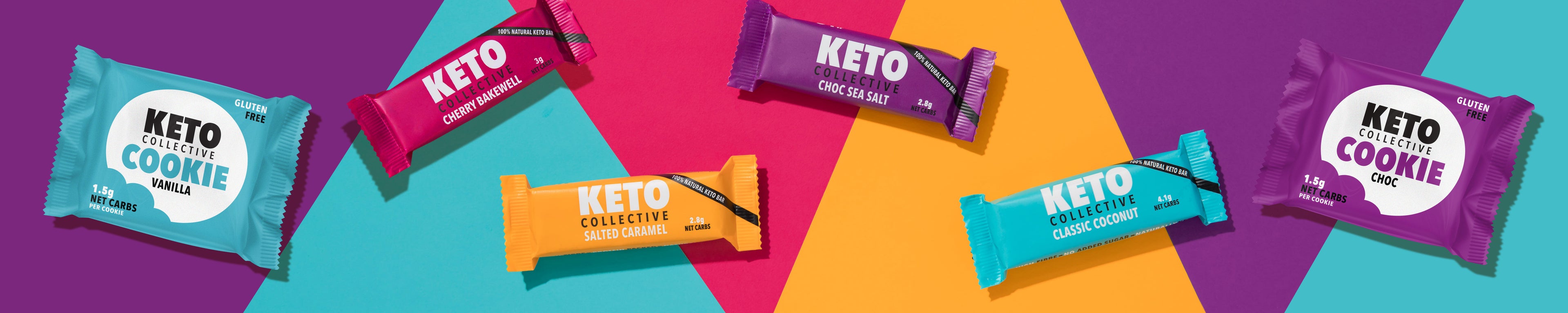keto collective banner with full range of bars and cookies