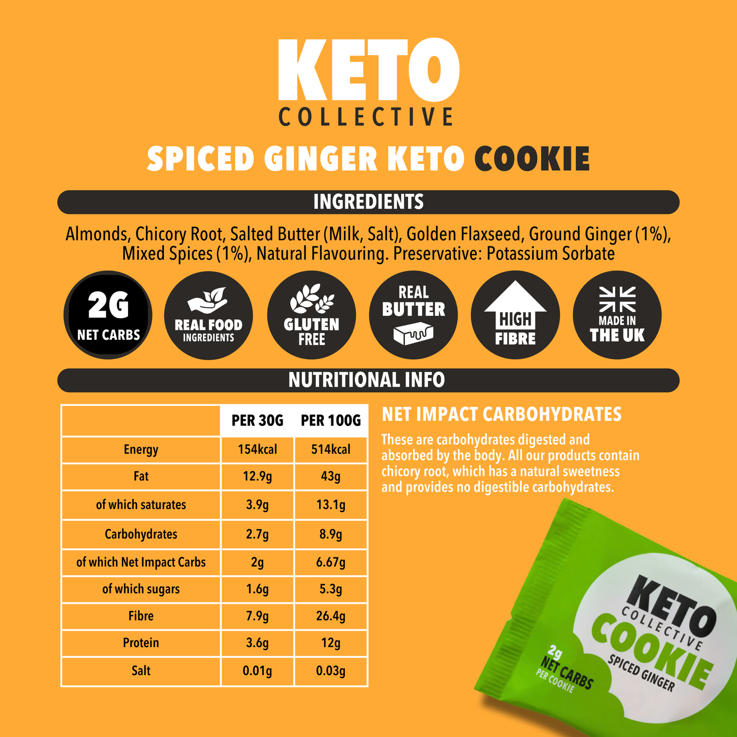 NEU! GEWÜRZTE INGWER KETO-KEKSE (30g x 12) - EU-Versand