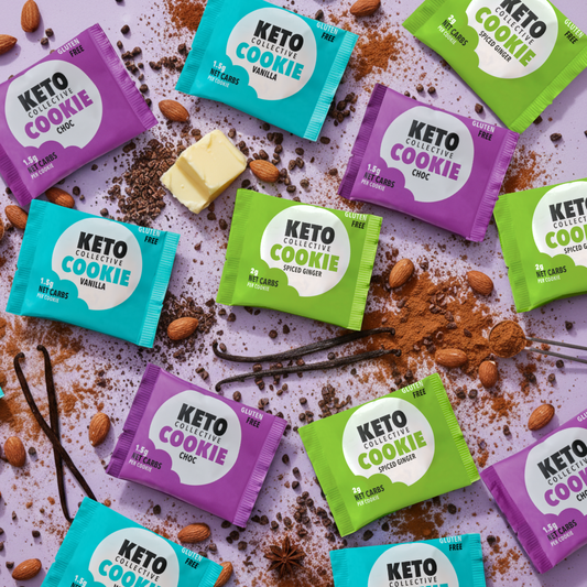 The Keto Collective cookies 360g box with individually wrapped biscuits